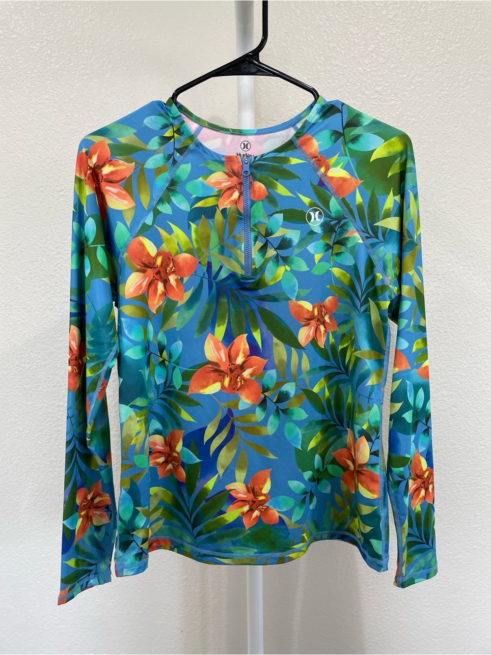 Hurley Womenʻs Blue | Orange Tropical Floral UPF 50+ Long Sleeve Rash Guard